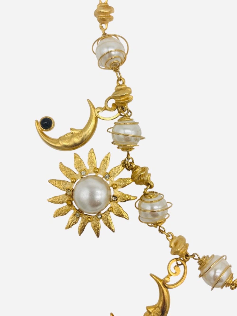Signed Craft Vintage 80s Matte Gold Sun, Moon and Stars Celestial Charm Necklace - Picture 3 of 9